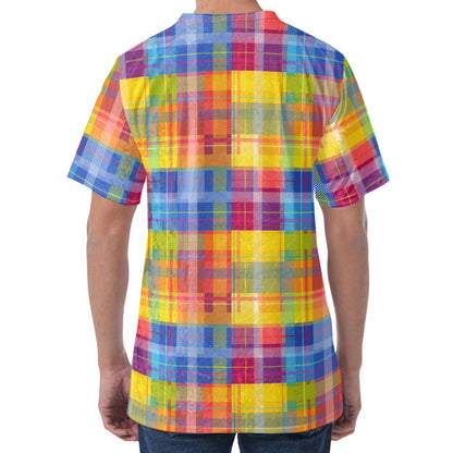 Rainbow Plaid Pattern Print Men's Velvet T-Shirt