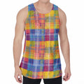 Rainbow Plaid Pattern Print Men's Velvet Tank Top