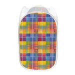 Rainbow Plaid Pattern Print Mesh Laundry Hamper