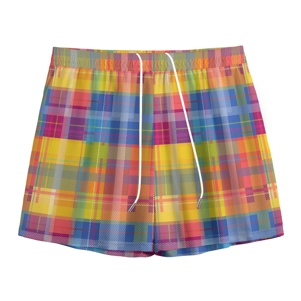 Rainbow Plaid Pattern Print Mesh Shorts
