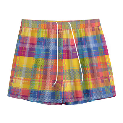 Rainbow Plaid Pattern Print Mesh Shorts
