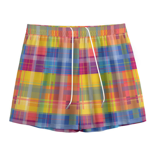 Rainbow Plaid Pattern Print Mesh Shorts