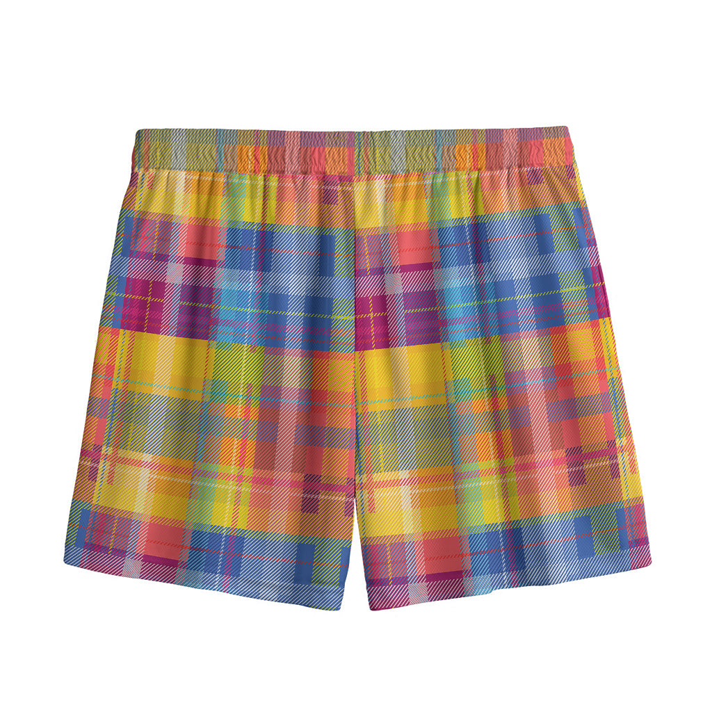 Rainbow Plaid Pattern Print Mesh Shorts