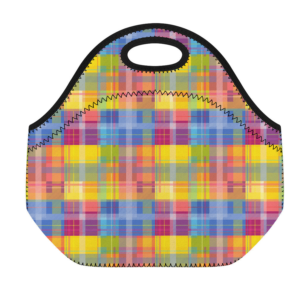 Rainbow Plaid Pattern Print Neoprene Lunch Bag