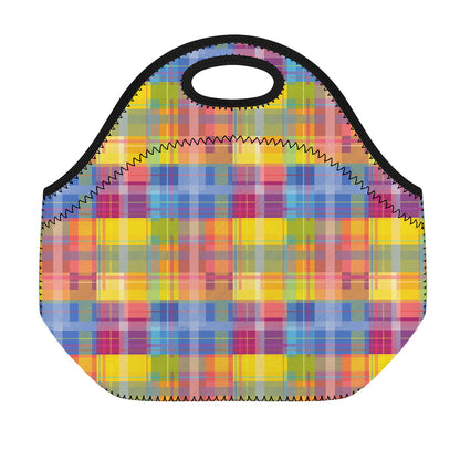 Rainbow Plaid Pattern Print Neoprene Lunch Bag