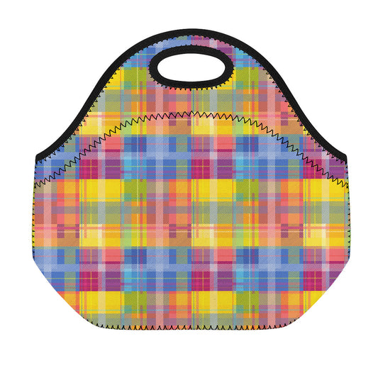 Rainbow Plaid Pattern Print Neoprene Lunch Bag