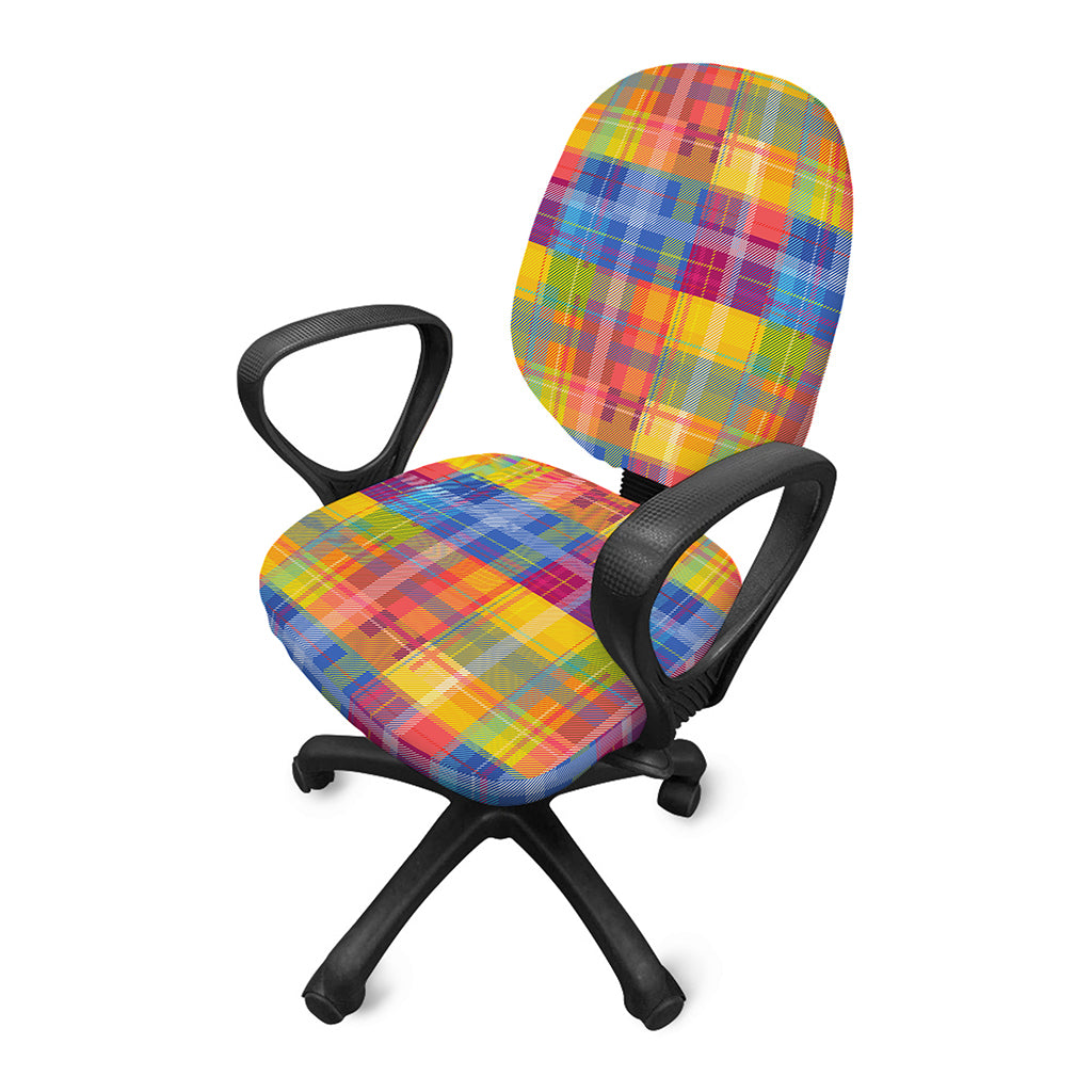 Rainbow Plaid Pattern Print Office Chair Cover