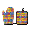Rainbow Plaid Pattern Print Oven Mitt And Pot Holder Set