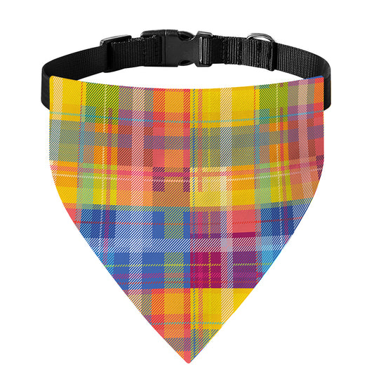 Rainbow Plaid Pattern Print Over The Collar Dog Bandana
