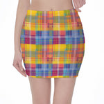 Rainbow Plaid Pattern Print Pencil Mini Skirt