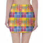 Rainbow Plaid Pattern Print Pencil Mini Skirt