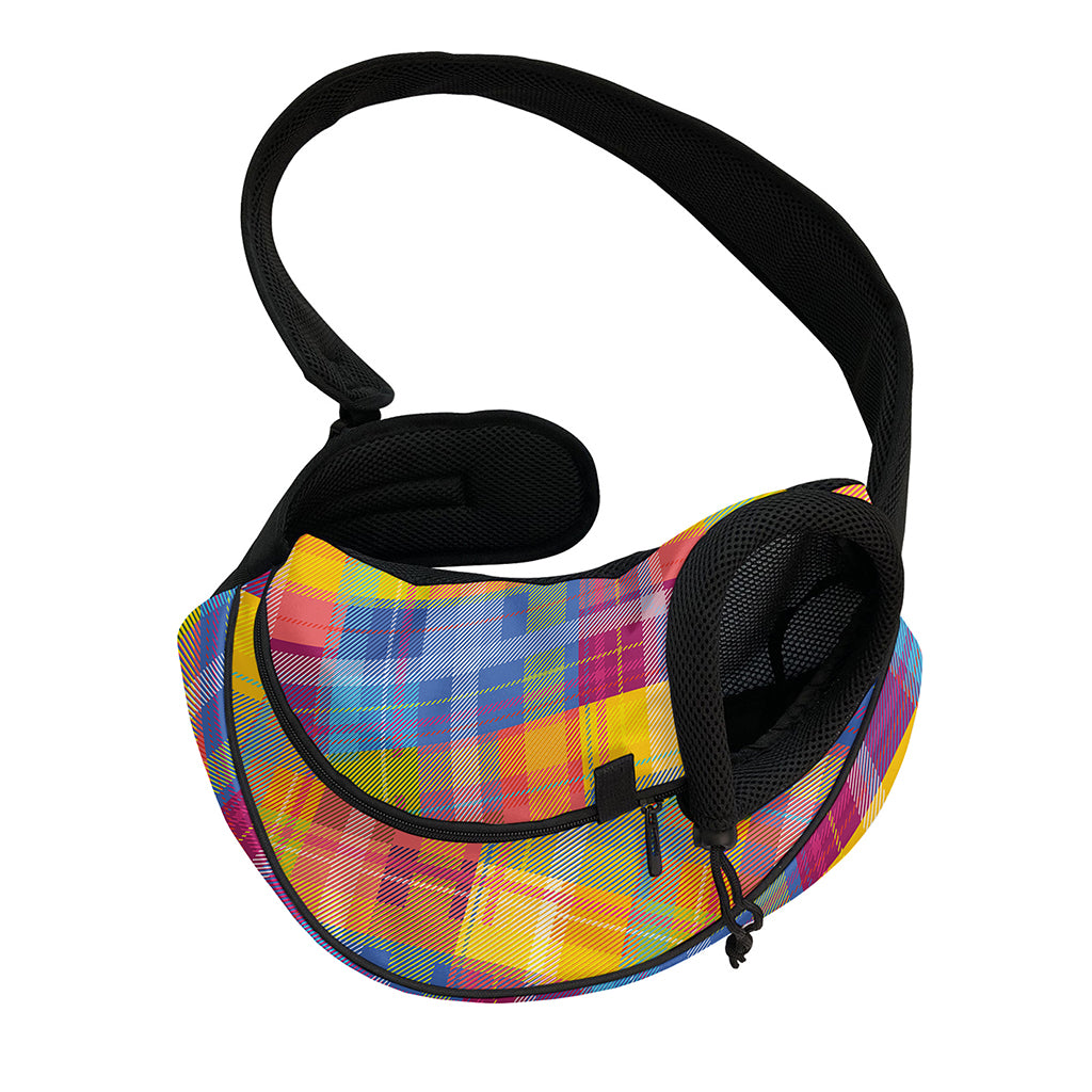 Rainbow Plaid Pattern Print Pet Sling Carrier