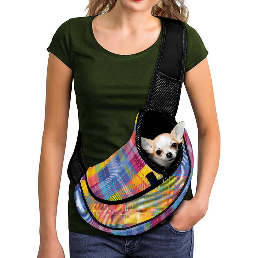 Rainbow Plaid Pattern Print Pet Sling Carrier