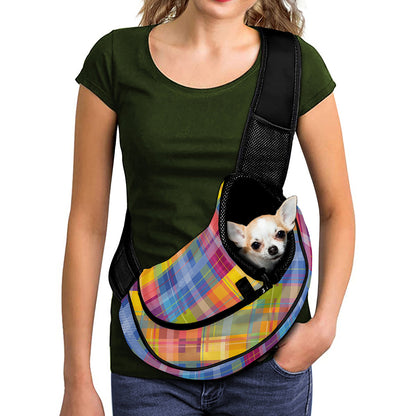 Rainbow Plaid Pattern Print Pet Sling Carrier