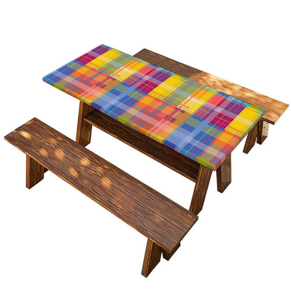 Rainbow Plaid Pattern Print Picnic Table Cover