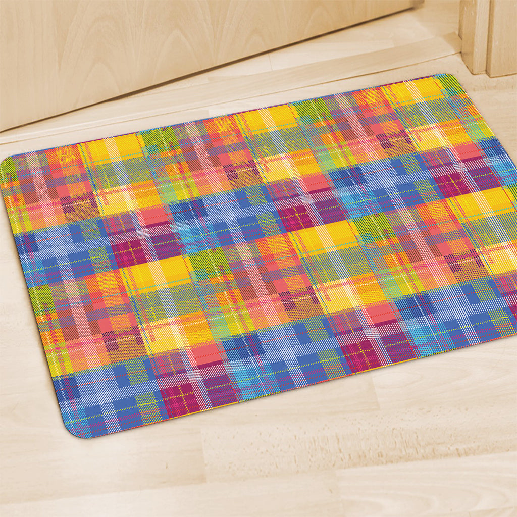 Rainbow Plaid Pattern Print Polyester Doormat