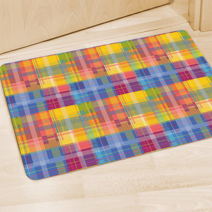 Rainbow Plaid Pattern Print Polyester Doormat