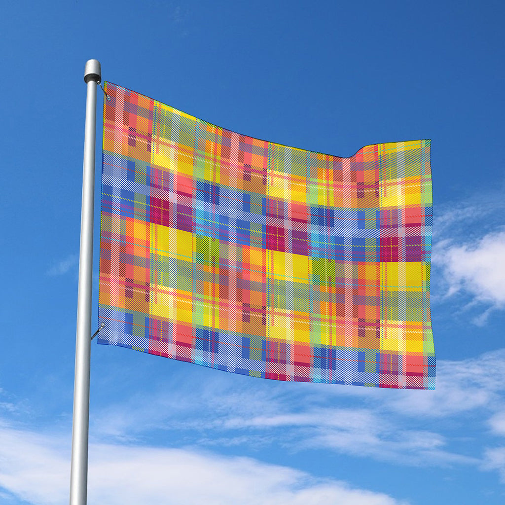 Rainbow Plaid Pattern Print Polyester Flag
