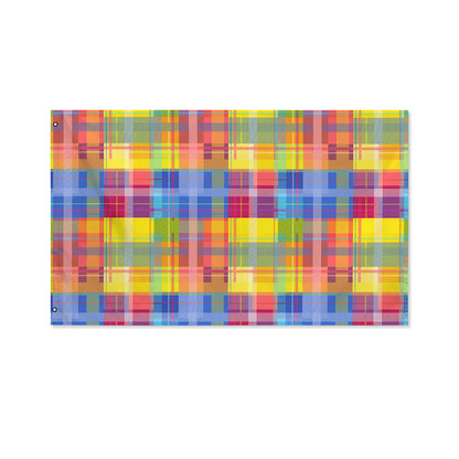Rainbow Plaid Pattern Print Polyester Flag