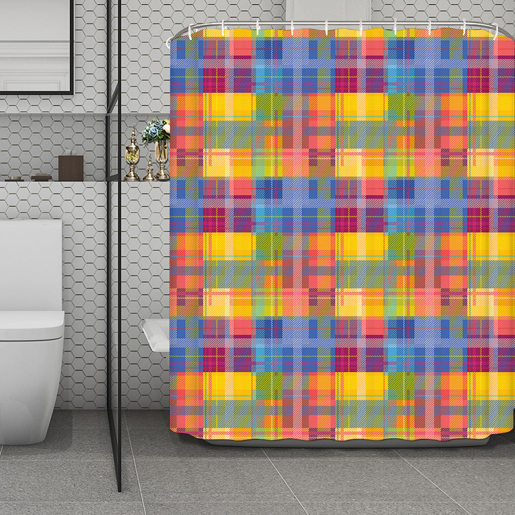 Rainbow Plaid Pattern Print Polyester Shower Curtain