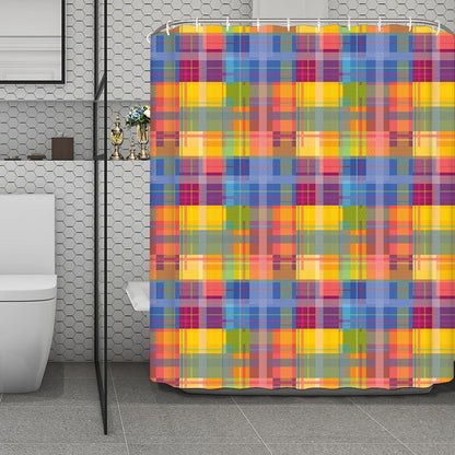 Rainbow Plaid Pattern Print Polyester Shower Curtain
