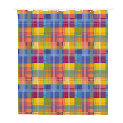 Rainbow Plaid Pattern Print Polyester Shower Curtain