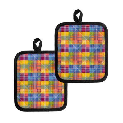 Rainbow Plaid Pattern Print Pot Holders