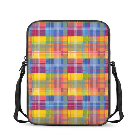Rainbow Plaid Pattern Print Rectangular Crossbody Bag