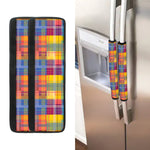 Rainbow Plaid Pattern Print Refrigerator Handle Covers