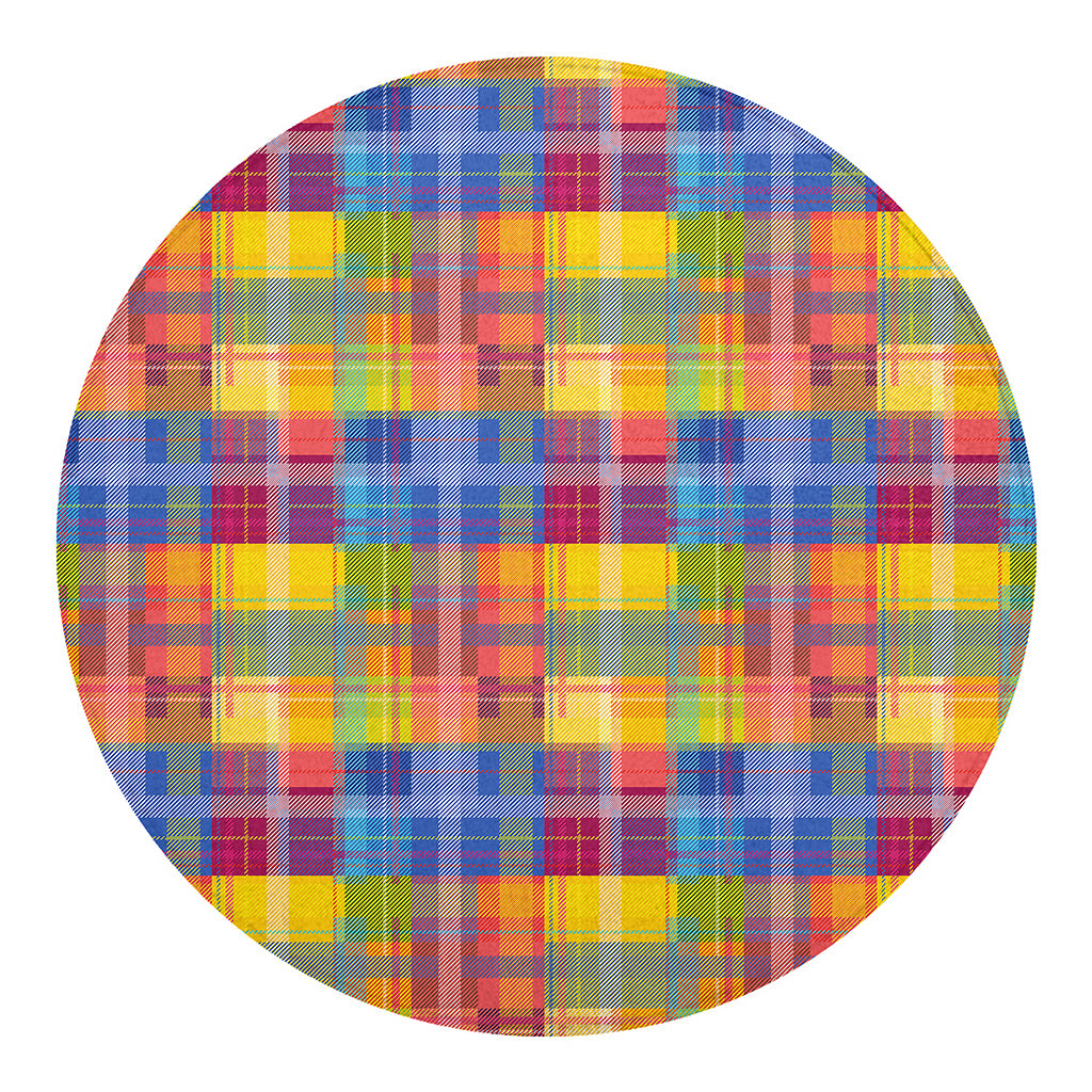 Rainbow Plaid Pattern Print Round Blanket