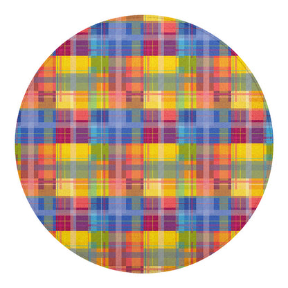 Rainbow Plaid Pattern Print Round Blanket