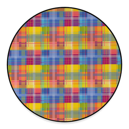 Rainbow Plaid Pattern Print Round Floor Mat