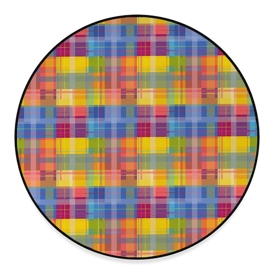 Rainbow Plaid Pattern Print Round Floor Mat