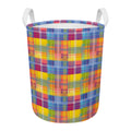 Rainbow Plaid Pattern Print Round Laundry Basket
