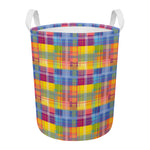 Rainbow Plaid Pattern Print Round Laundry Basket