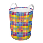 Rainbow Plaid Pattern Print Round Laundry Basket