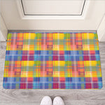 Rainbow Plaid Pattern Print Rubber Doormat