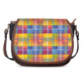Rainbow Plaid Pattern Print Saddle Bag