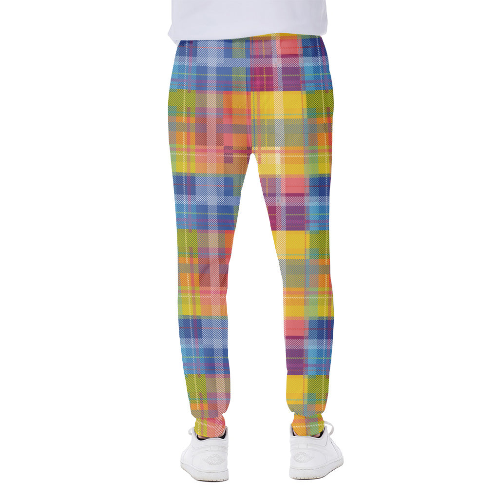 Rainbow Plaid Pattern Print Scuba Joggers