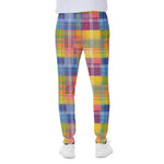 Rainbow Plaid Pattern Print Scuba Joggers