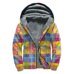 Rainbow Plaid Pattern Print Sherpa Lined Zip Up Hoodie