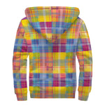 Rainbow Plaid Pattern Print Sherpa Lined Zip Up Hoodie