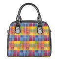 Rainbow Plaid Pattern Print Shoulder Handbag