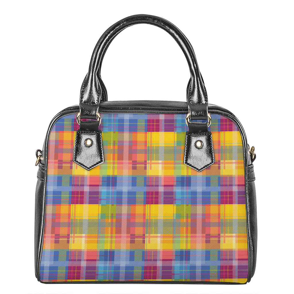 Rainbow Plaid Pattern Print Shoulder Handbag
