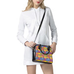 Rainbow Plaid Pattern Print Shoulder Handbag