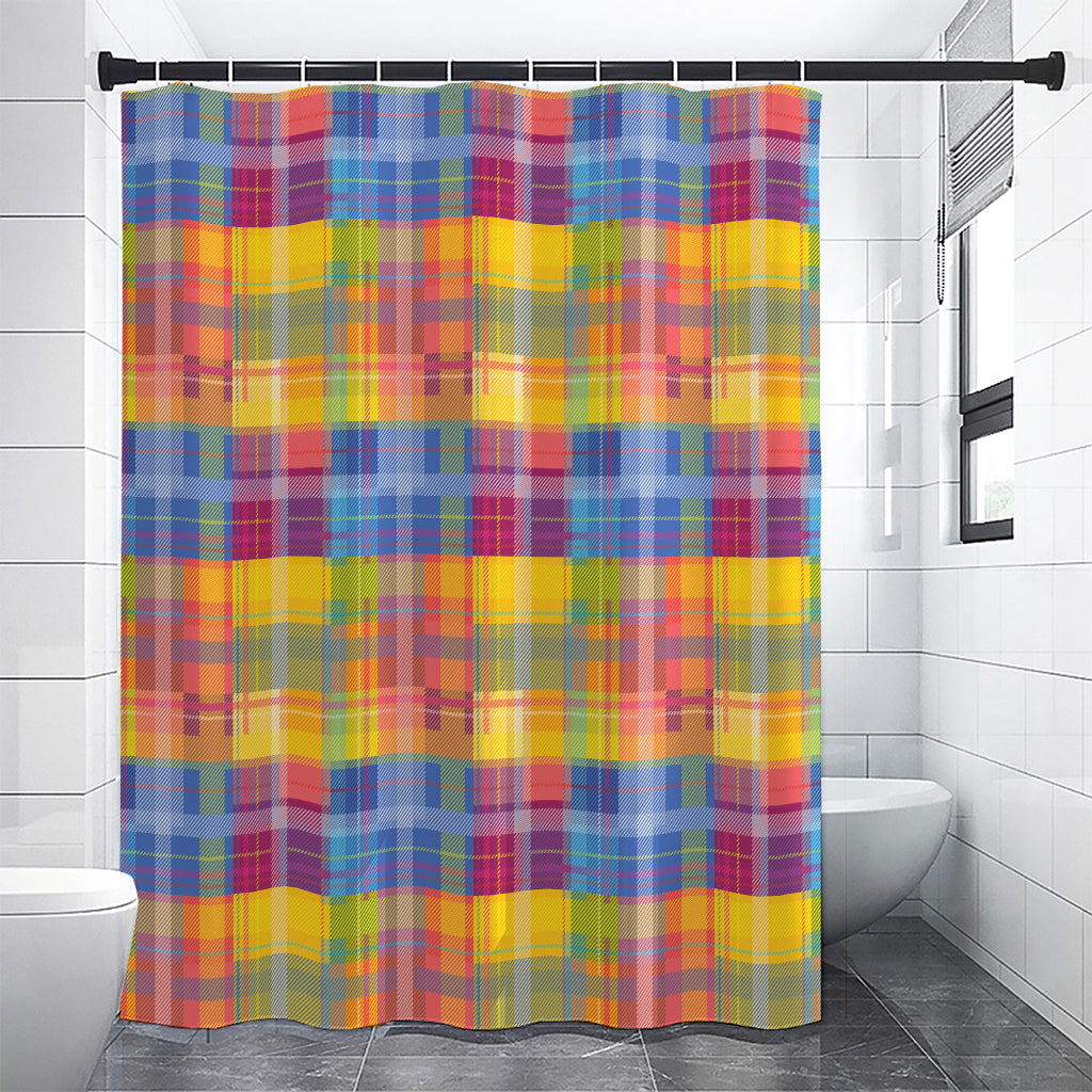 Rainbow Plaid Pattern Print Shower Curtain