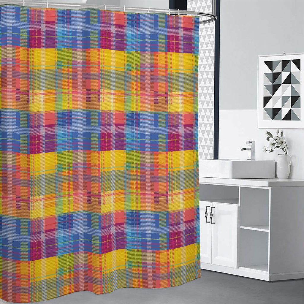 Rainbow Plaid Pattern Print Shower Curtain
