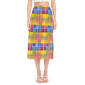 Rainbow Plaid Pattern Print Side Slit Midi Skirt