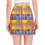 Rainbow Plaid Pattern Print Side Slit Mini Skirt