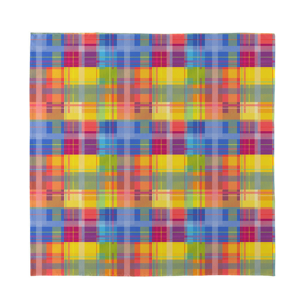 Rainbow Plaid Pattern Print Silk Bandana